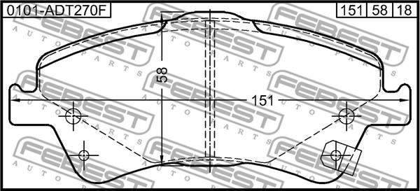 Febest 0101-ADT270F - Тормозные колодки, дисковые, комплект autospares.lv