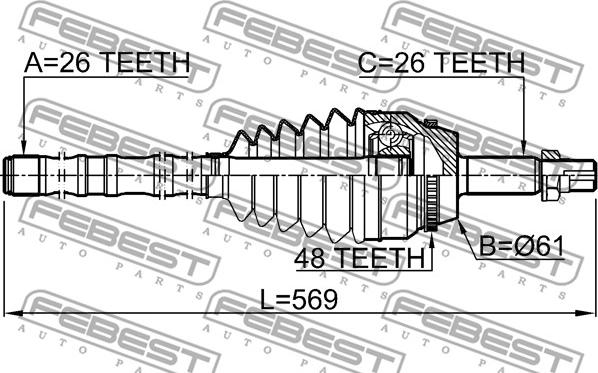 Febest 0114-ACV40L26A48 - Шарнирный комплект, ШРУС, приводной вал autospares.lv