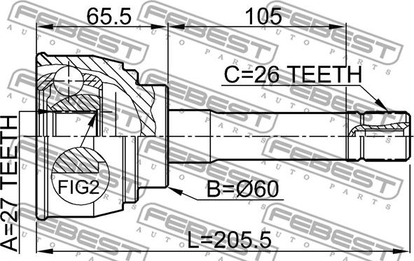 Febest 0110-059 - Шарнирный комплект, ШРУС, приводной вал autospares.lv