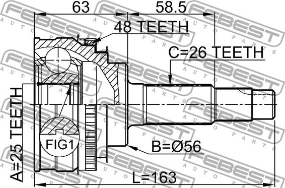 Febest 0110-065A48 - Шарнирный комплект, ШРУС, приводной вал autospares.lv