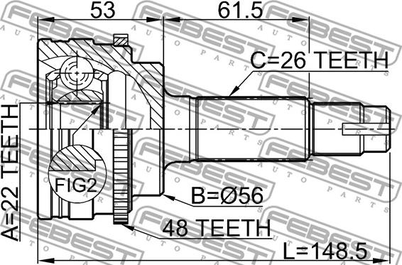 Febest 0110-036A48 - Шарнирный комплект, ШРУС, приводной вал autospares.lv