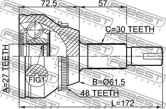 Febest 0110-GSL20A48 - Шарнирный комплект, ШРУС, приводной вал autospares.lv