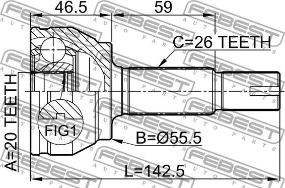 Febest 0110-KSP90 - Шарнирный комплект, ШРУС, приводной вал autospares.lv