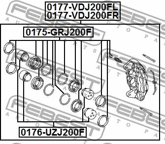 Febest 0175-GRJ200F - Ремкомплект, тормозной суппорт autospares.lv