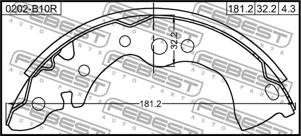 Febest 0202-B10R - Комплект тормозных колодок, барабанные autospares.lv