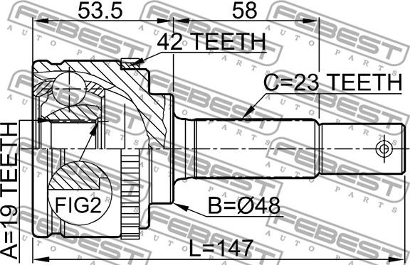 Febest 0210-043A42 - Шарнирный комплект, ШРУС, приводной вал autospares.lv