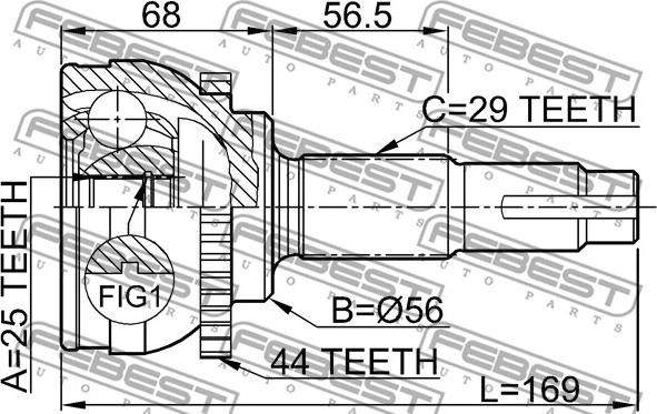 Febest 0210-069A44 - Шарнирный комплект, ШРУС, приводной вал autospares.lv