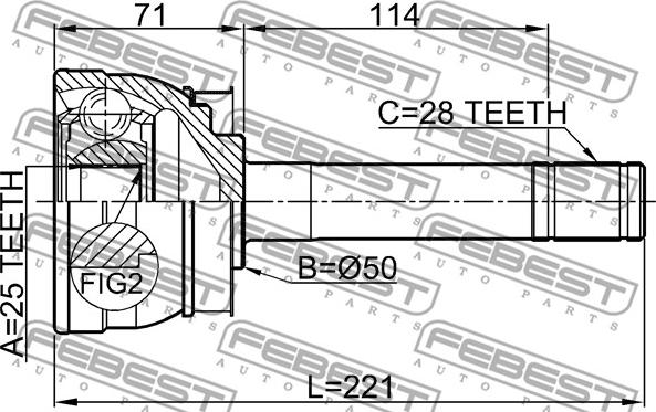 Febest 0210-071 - Шарнирный комплект, ШРУС, приводной вал autospares.lv