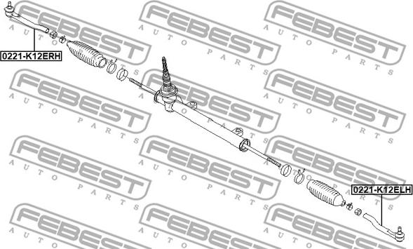 Febest 0221-K12ELH - Наконечник рулевой тяги, шарнир autospares.lv