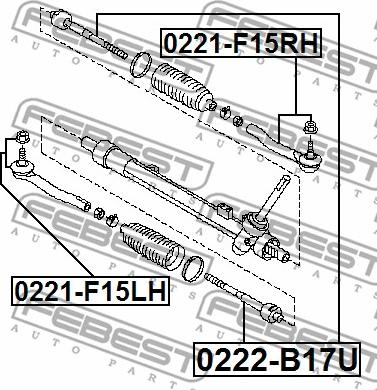 Febest 0222-B17U - Осевой шарнир, рулевая тяга autospares.lv