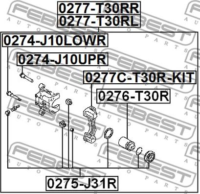 Febest 0277C-T30R-KIT - Комплект поддержки корпуса скобы тормоза autospares.lv