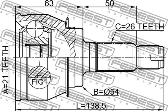 Febest 1910-R50 - Шарнирный комплект, ШРУС, приводной вал autospares.lv