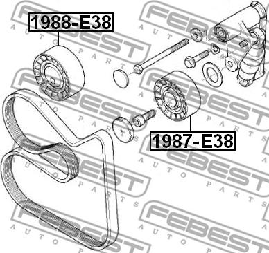 Febest 1987-E38 - Ролик, поликлиновый ремень autospares.lv