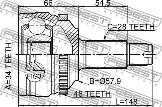 Febest 1410-NAA48 - Шарнирный комплект, ШРУС, приводной вал autospares.lv