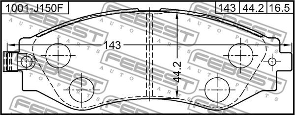 Febest 1001-J150F - Тормозные колодки, дисковые, комплект autospares.lv