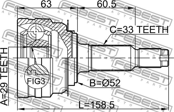 Febest 1110-J150 - Шарнирный комплект, ШРУС, приводной вал autospares.lv