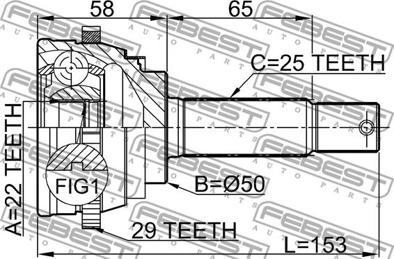 Febest 1210-001A29 - Шарнирный комплект, ШРУС, приводной вал autospares.lv