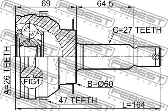 Febest 1210-SON20A47 - Шарнирный комплект, ШРУС, приводной вал autospares.lv