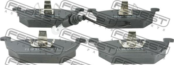 Febest 1701-8P1F - Тормозные колодки, дисковые, комплект autospares.lv