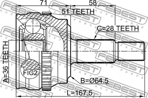 Febest 2410-MASTA51 - Шарнирный комплект, ШРУС, приводной вал autospares.lv