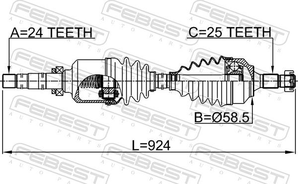 Febest 2514-B7MTRH - Приводной вал autospares.lv