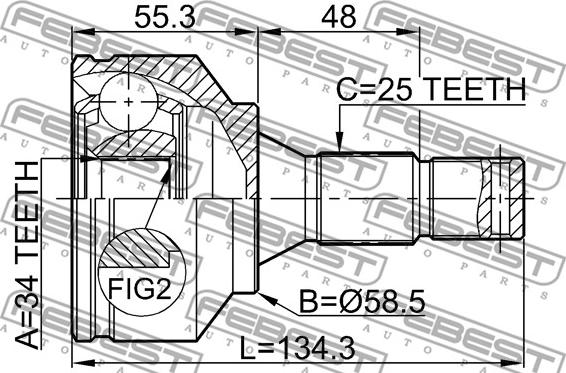 Febest 2510-30720 - Шарнирный комплект, ШРУС, приводной вал autospares.lv