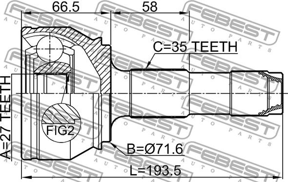 Febest 2510-BOX3TD - Шарнирный комплект, ШРУС, приводной вал autospares.lv