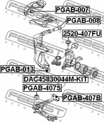 Febest PGAB-008 - Сайлентблок, рычаг подвески колеса autospares.lv