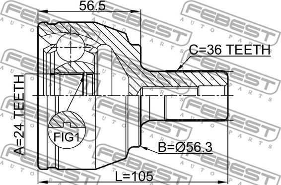 Febest 2110-FOCII20 - Шарнирный комплект, ШРУС, приводной вал autospares.lv