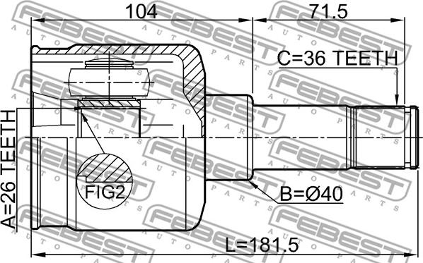 Febest 2111-FY36LH - Шарнирный комплект, ШРУС, приводной вал autospares.lv