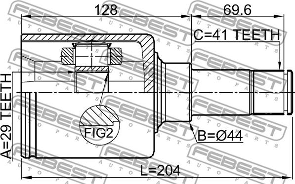 Febest 2111-TT9DLH - Шарнирный комплект, ШРУС, приводной вал autospares.lv