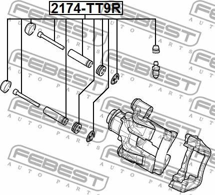 Febest 2174-TT9R - Комплект направляющей гильзы, тормозной поршень autospares.lv