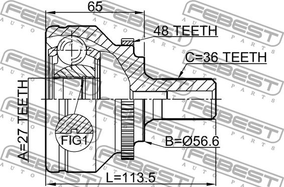 Febest 2710-V70A48 - Шарнирный комплект, ШРУС, приводной вал autospares.lv