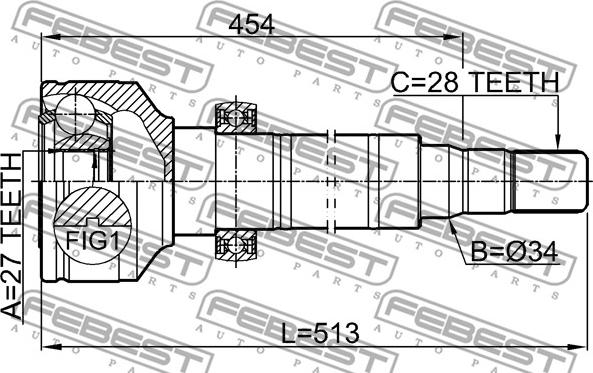 Febest 2711-XC60S6RH - Шарнирный комплект, ШРУС, приводной вал autospares.lv