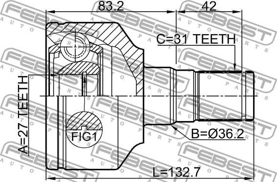 Febest 2711-XC70LH - Шарнирный комплект, ШРУС, приводной вал autospares.lv