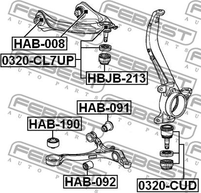 Febest HAB-190 - Сайлентблок, рычаг подвески колеса autospares.lv