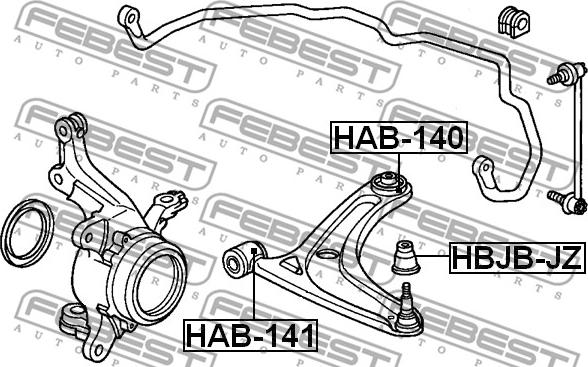 Febest HAB-141 - Сайлентблок, рычаг подвески колеса autospares.lv