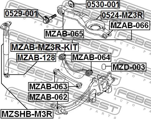 Febest MZAB-128 - Сайлентблок, стойка амортизатора autospares.lv