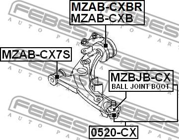 Febest MZAB-CX7S - Сайлентблок, рычаг подвески колеса autospares.lv