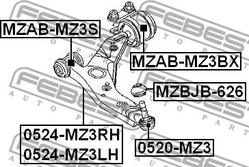 Febest MZAB-MZ3BX - Сайлентблок, рычаг подвески колеса autospares.lv