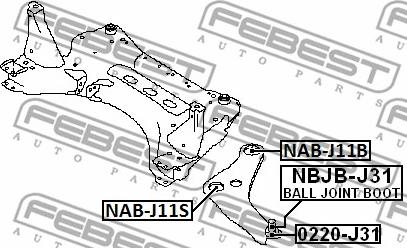 Febest NAB-J11B - Сайлентблок, рычаг подвески колеса autospares.lv