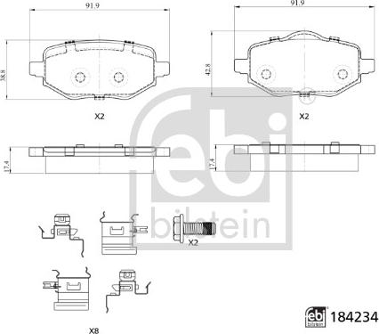 Febi Bilstein 184234 - Тормозные колодки, дисковые, комплект autospares.lv