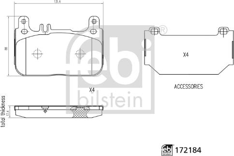 Febi Bilstein 172184 - Тормозные колодки, дисковые, комплект autospares.lv