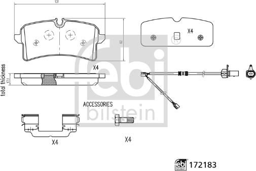 Febi Bilstein 172183 - Тормозные колодки, дисковые, комплект autospares.lv