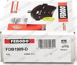 Ferodo FDB1909-D - Тормозные колодки, дисковые, комплект autospares.lv