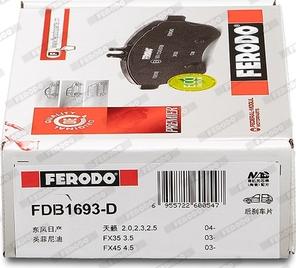 Ferodo FDB1693-D - Тормозные колодки, дисковые, комплект autospares.lv