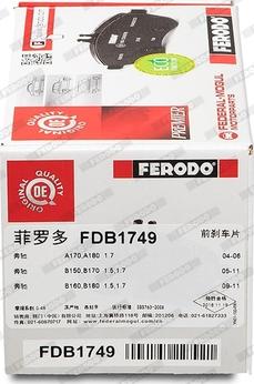 Ferodo FDB1749 - Тормозные колодки, дисковые, комплект autospares.lv