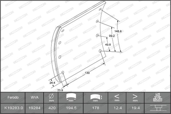 Ferodo K19283.0-F3658 - Комплект тормозных башмаков, барабанные тормоза autospares.lv