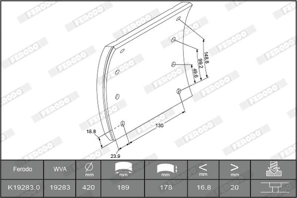 Ferodo K19283.1-F3658 - Комплект тормозных башмаков, барабанные тормоза autospares.lv