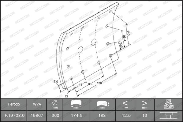 Ferodo K19708.0-F3661 - Комплект тормозных башмаков, барабанные тормоза autospares.lv